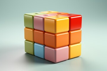 Obraz premium Pastel orange wooden puzzle toy, stimulating cognitive skills and problem-solving abilities with bright and engaging colors, Generative AI.