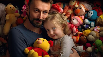 Fototapeta na wymiar Dad with child among toys