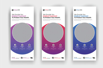 Medical treatment healthcare hospital roll up banner design template