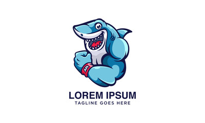 Muscular shark mascot logo design
