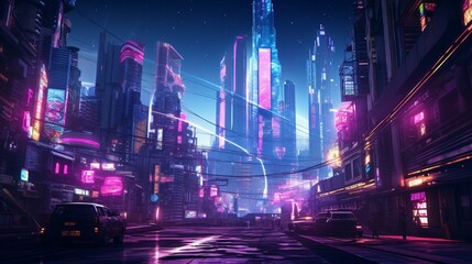 Vivid Neon Cityscapes: 90s Cyberpunk Vibe