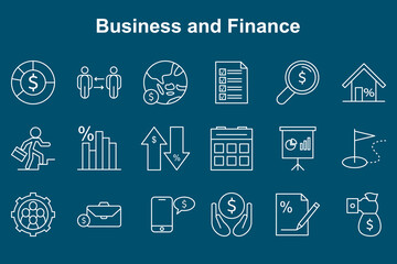 Set of vector linear icons business and finance
