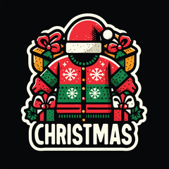 Festive Christmas Sweater t-shirt Design with Santa Hat. This sticker design is perfect for celebrating the festive season of Christmas.