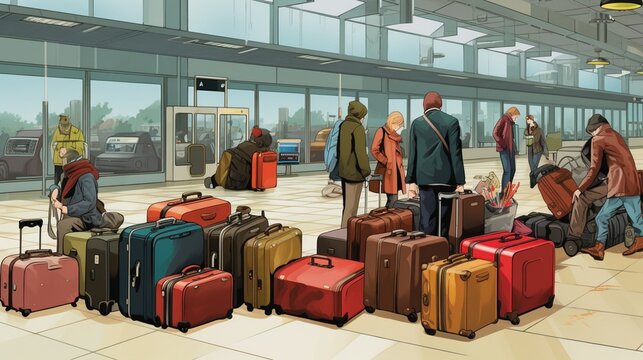 Suitcases and Passengers in the Airport Terminal
