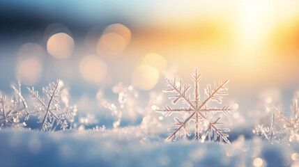 Obraz na płótnie Canvas 雪の結晶のアップ、冬イメージの背景