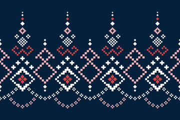 Obraz premium Indigo navy blue geometric traditional ethnic pattern Ikat seamless pattern border abstract design for fabric print cloth dress carpet curtains and sarong Aztec African Indian Indonesian