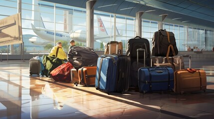 Suitcases and Passengers in the Airport Terminal