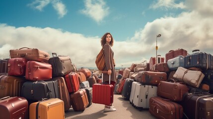 Young girl with many luggage back to school concept