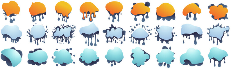 Set of ink blots. Watercolor paint brush texture. Grunge water, spray drop spatter, dirty blot splatters, silhouettes. Vector Abstract artistic ink splatter paint splatter, drops, dots, wet dye prints