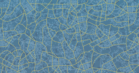 Detailed view of city. Decorative graphic tourist map. Abstract transportation background. Vector, illustration. City top view. View from above the map buildings. View from above the map buildings.