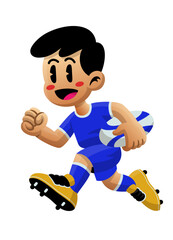 Cartoon Boy Playing Rugby Illustration