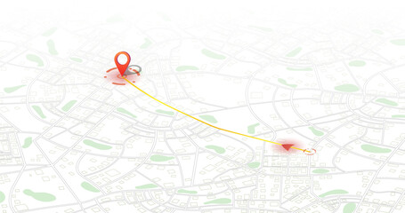 Gps tracking map. Abstract isometric location tracks dashboard. Track navigation pins on street maps, navigate mapping, locate position pin. Futuristic travel map or location navigator vector