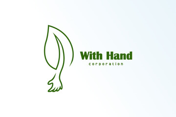 mono line outline hand leaf minimalist elegant modern logo vector