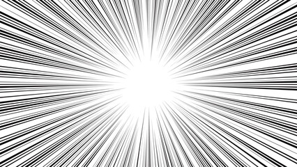 背景素材 16:9 ワイド注目集中線 白黒モノトーン 透過 コミック漫画表現