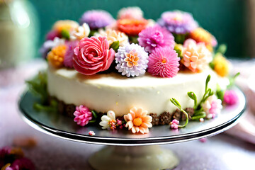 a flower cake for the anniversary. The flower decoration on the cake is beautiful and lovely.
Generative AI.