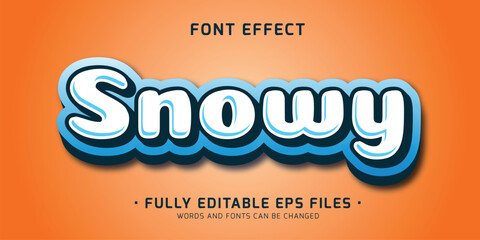 Vector editable font effect with snowy word in kawaii doodle style
