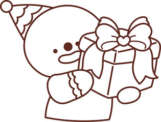 Collection of Christmas cartoons isolated on a white background. Little Santa with gifts and holiday decorations; cute card. Super cute cartoon character, illustration, hand drawn, vector