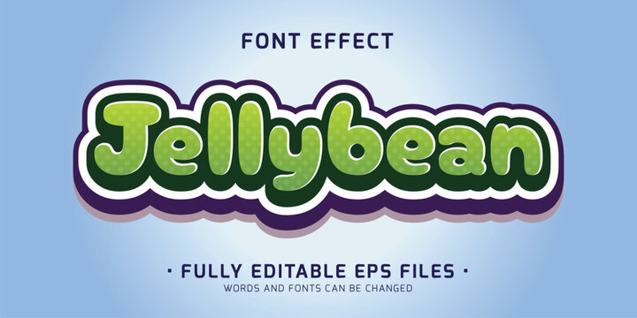 Vector editable kawaii jellybean with doodle style  font effect