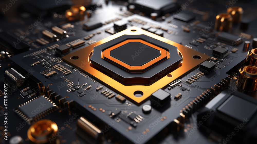 Poster closeup background of motherboard. circuit cpu microchip digital. ai generative illustration