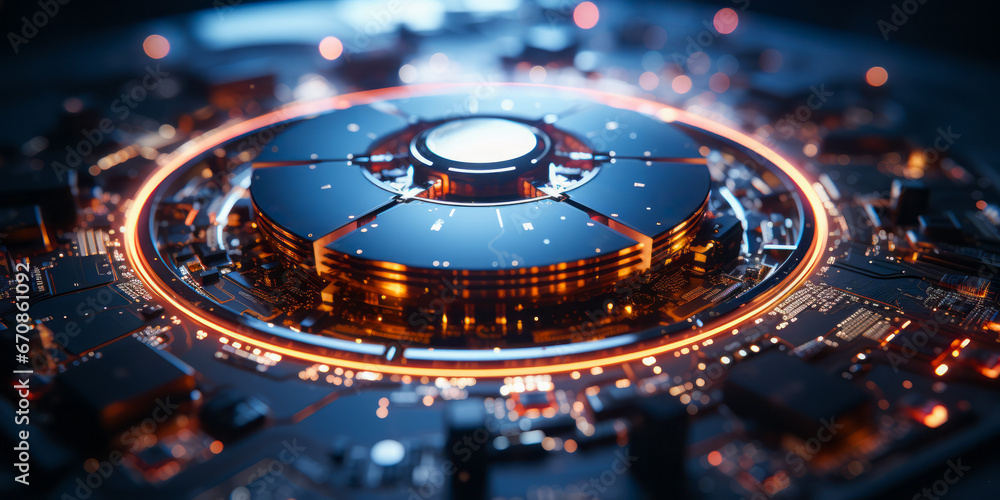 Poster closeup hardware background of motherboard. circuit cpu microchip digital. concept of technology. ai