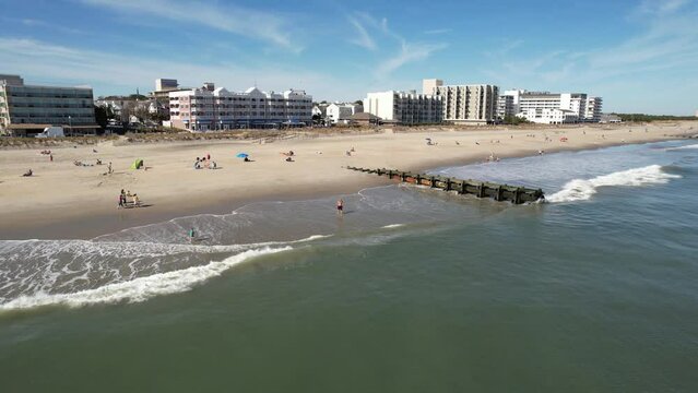Rehoboth Beach Delaware drone autumn sunny day over ocean 