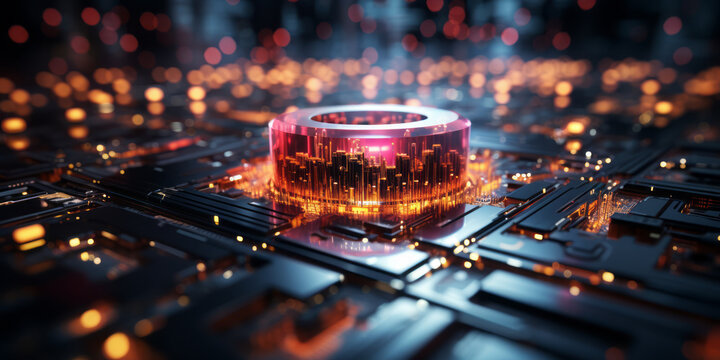 Closeup background of motherboard. Circuit cpu microchip digital. Ai generative illustration