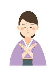 着物を着た女性がダメとジェスチャーしている表情
