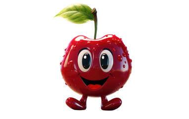 Fresh Red Cherry With Big Eyes 3D Character Isolated on Transparent Background PNG.