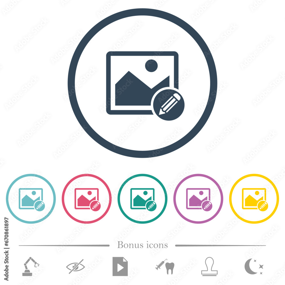 Poster edit image flat color icons in round outlines