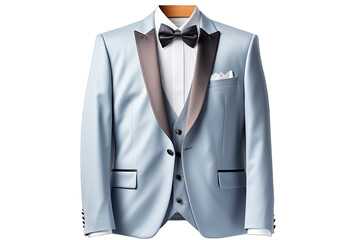 Luxury wedding party sky blue tuxedo on white background on transparent background