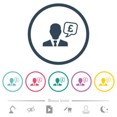 English Pound financial advisor flat color icons in round outlines