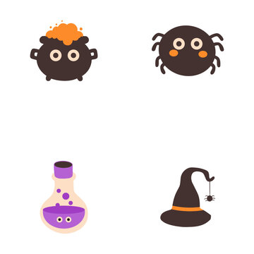 Collection of Cute Halloween Illustration. Isolated Vector Icon