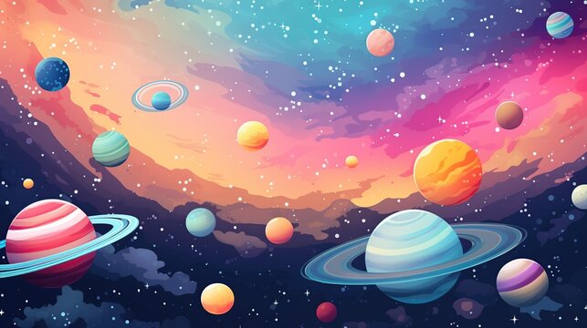 Cute colorful cartoon space orbit planet the solar system isolated background. AI generated