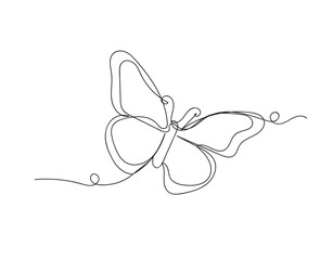Butterfly in one continuous line drawing isolated vector illustration.