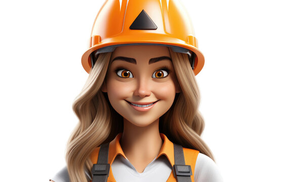 Stunning Hardhat Hannah Wearing Safety Helmet 3D Character Isolated on Transparent Background PNG.