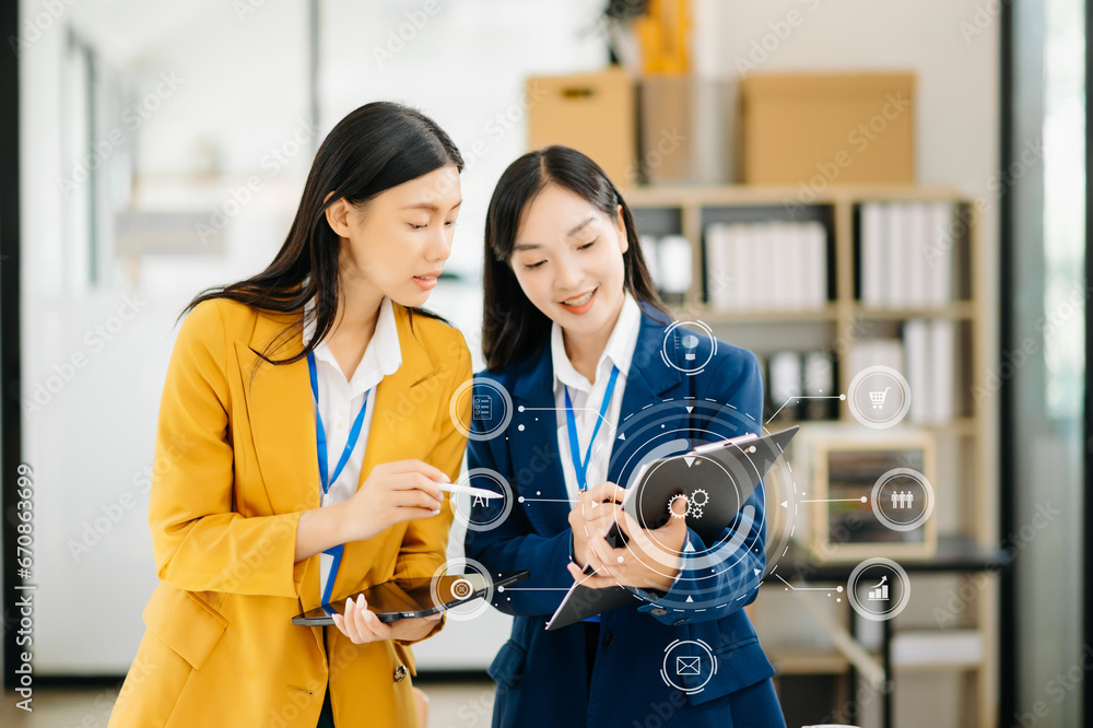 Poster working team meeting concept, business using laptop and smart phone and digital tablet computer with