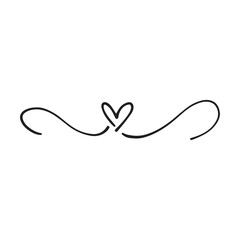Hand drawn heart symbol divider border frame icon for love, romantic trendy doodle art for decoration background element in a glyph pictogram illustration