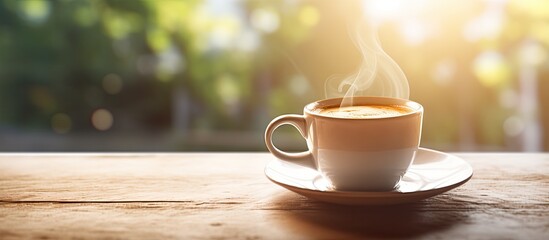 Enjoying a natural light filled cup of coffee - obrazy, fototapety, plakaty