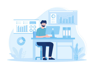 Fototapeta premium Analyzing work projects concept flat illustration