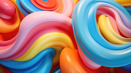 Polyurethane in different color with colorful curls background.