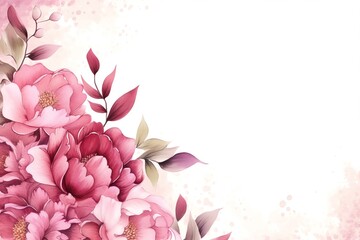 Peony flowers watercolor background with white space. watercolor illustration