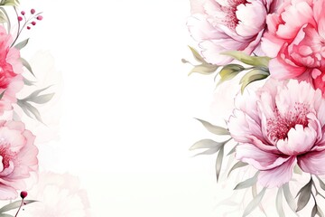 Peony flowers watercolor background with white space. watercolor illustration