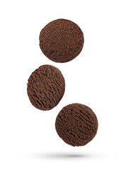 Chocolate cookies falling in the air isolated on transparent background. PNG