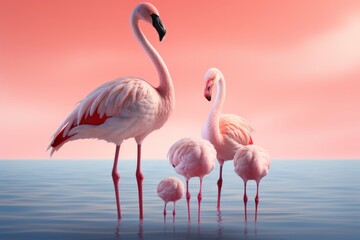 Pastel pink flamingo family, representing togetherness and harmony in a simple and elegant form, Generative AI