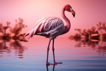 Pastel pink flamingo silhouette, capturing the essence of this magnificent bird in a minimalist form, Generative AI