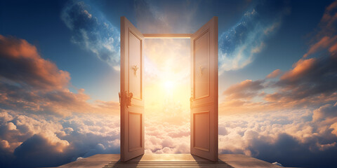 doorway to heaven ,Open doors and door in the sea ,Gates Of Heaven with generative ai
