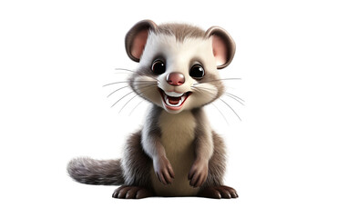 Portrait Smiling a Beautiful Ferret Animal 3D Cartoon Isolated on Transparent Background PNG.