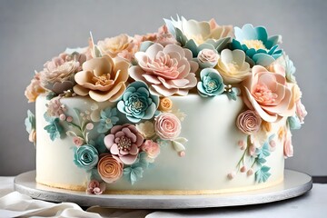 A Cake Beautifully Decorated with Flowers 