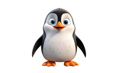 Portrait Cute Penguin is Standing 3D Cartoon Isolated on Transparent Background PNG.