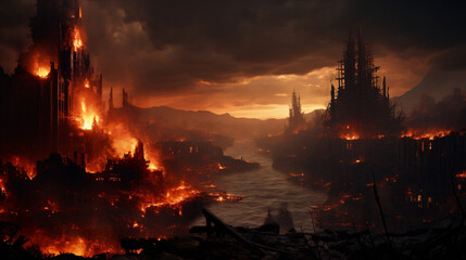 An image representing a destroyed city in a fire